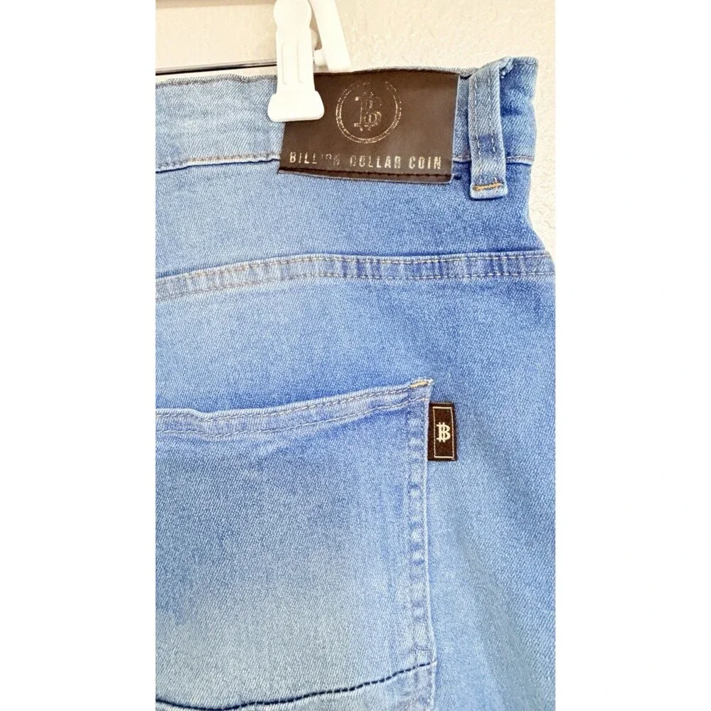 Billion Dollar Coin Men’s Blue Denim Shorts Size 40 Distressed Frayed Jorts